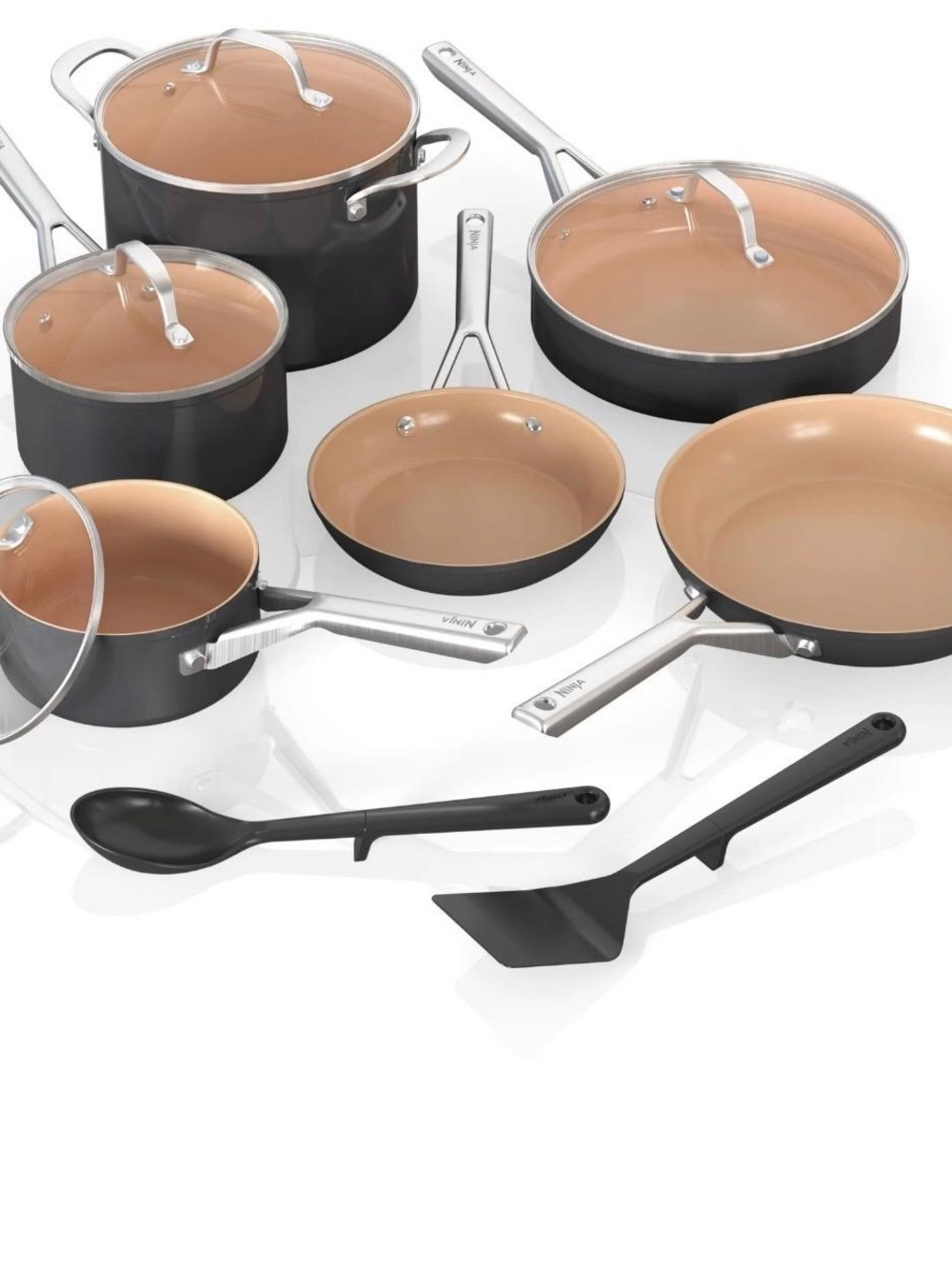 Ninja Black and Copper-Tone Ceramic Nonstick Cookware Set with Utensils